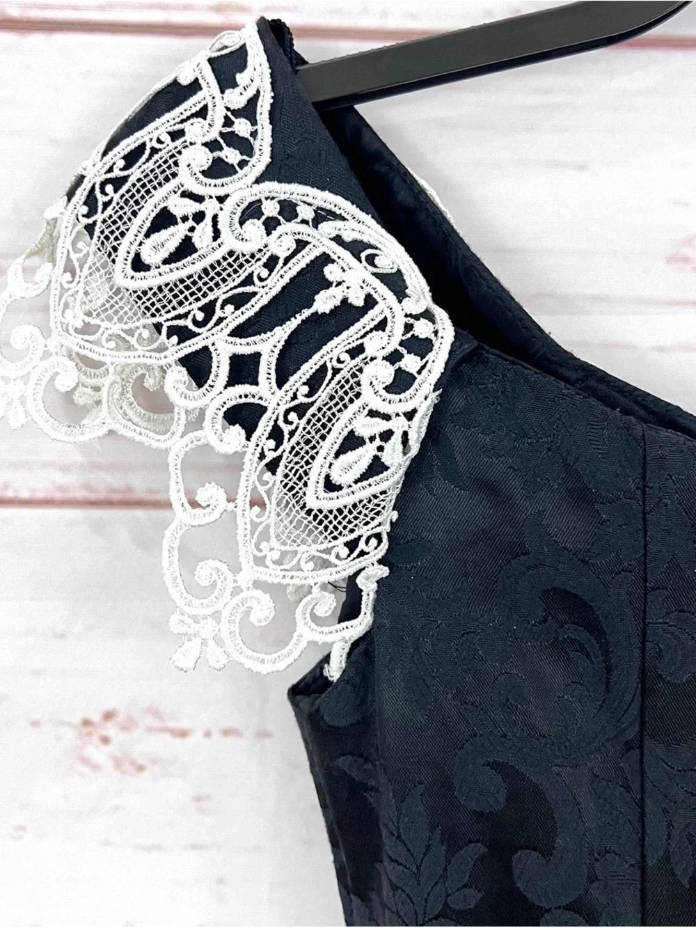 Jessica McClintock Black One-Shoulder Dress with White Lace Appliqué - Picture 4 of 10